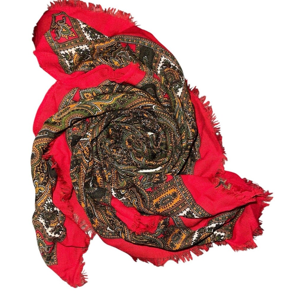 Vintage Kaschmir 100% Reine Wolle Handbedruckt Scarf 27 in x 28 in